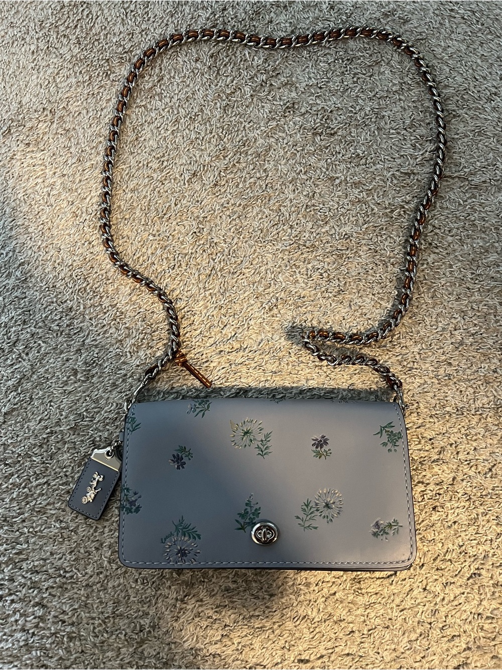 Coach Blue Floral Leather Crossbody with Chain Strap
